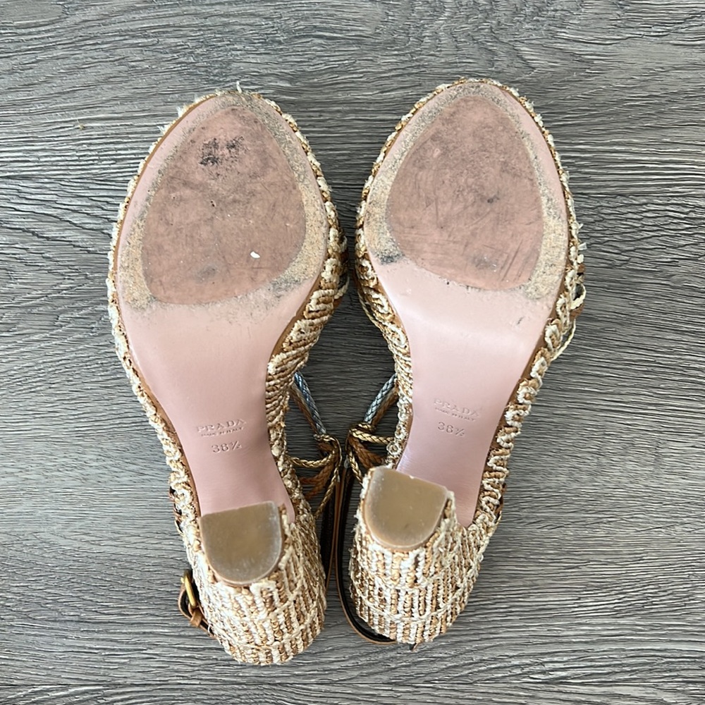 Prada Brown, Tan and Cream Braided Platform Sandals - Picture 8 of 14